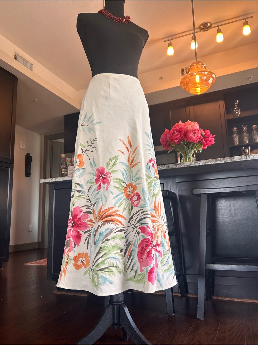 Talbots Cream Maxi Skirt with Pink & Orange Floral Print - Picture 2 of 4